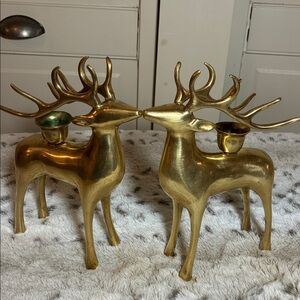 Vintage Pottery Barn Brass Stag Candle Holders set of two